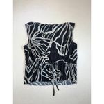 Nine West Women Black White Floral Pleated Sleeveless V-Neck Tie Waist Top L Photo 1