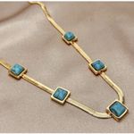 18K Gold Plated turquoise Herringbone necklace Snake Womens Jewelry Photo 5