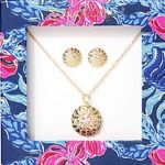 Lilly Pulitzer New in box- NWT  Necklace & Earrings set gold, rhinestone GWP Photo 0
