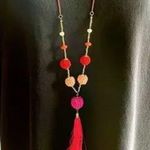 Lauren Conrad Long pink and red beaded tassel necklace with gold metal chain Photo 0
