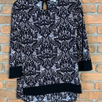 Dana Buchman  Boho Floral Print Round Neck 3/4 Sleeve‎ Tunic Blouse Black Size S Photo 0