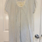 Val Made White Blue Striped Lace Detail Short Sleeve Mini Dress Medium Photo 0