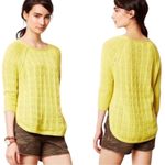 Anthropologie  Sparrow Sweater XS 100% Cotton Yellow Chartreuse Open Knit Crochet Photo 10