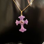 14K Gold Lavender Jade & Amethyst Cross Pendant Necklace Photo 5