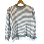 Nordstrom Cali Be  NWT Small Cotton Faux Layer Light Gray Striped Top Photo 0