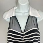 Cache Caché Top Collared Striped Rhinestone Buttons Sleeveless Black White Sz 6 Blouse Photo 3