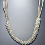 Cream Colored Seed Bead and Corded Choker Necklace Silver Photo 4