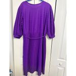 Vintage Purple Floral Disco Dress Pleated Midi Belted 3/4 Sleeve Party Size undefined Photo 6