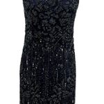 Theia Sequin Sheath Dress Embellished Beaded Sleeveless Navy Blue Size US 4 Photo 0