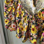 For Love & Lemons NWT  Glenn Crop Top Yellow Floral Puff Sleeve Size Medium Photo 3
