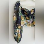 Lulu’s Floral Puff Sleeve Corset Crop Top, Smocked Sweetheart Blouse, Small Black Photo 1