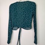 Brandy Melville  Green Floral Long Sleeve Crop Top Photo 3