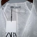 ZARA  Bloggers Fav Oyster White Belted Embroidered Tiered V-Neck Midi Dress Sz M Photo 16