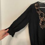 Chico's  1 Solid Black Sequin Beaded 3/4 Sleeve 100% Cotton Drop Waist Tunic Top Photo 9
