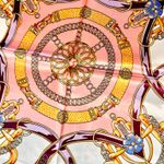 Vintage Equestrian PINK PEACH Royal Crown print oversized silky Scarf 35/35 Photo 1