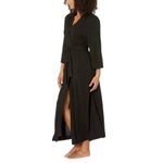 Black Maxi Dress Long Sleeve Wrap Robe with Belt & Pockets Women's Large Photo 7
