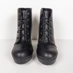 Bonnibel Black Heeled Lace Up Platform Ankle Booties Faux Leather Women's 9 Photo 5