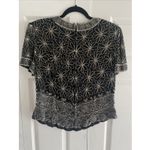 Laurence Kazar  Womens Large Black Silk Floral All Over Beaded Top Event Gala Photo 7