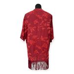 Chico's | S/M | Chenille Floral Jacquard Ruana Maroon Kimono Fringe Cardigan Photo 7