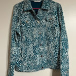 Isaac Mizrahi Women's ‎ Live Teal Blue Patterned Snap Front Jacket Size Medium Photo 0