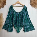 Free People bodysuit floral ruffled long sleeve bell sleeve polka dot chiffon XS Photo 0