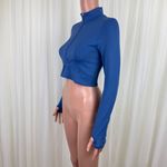 Garage Rush B.DY Half Zip Long Sleeve Cropped Top Size Medium Blue Gym Lounge Photo 3