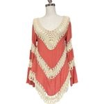Umgee  Rust & Cream Crochet Boho Flowy Tunic Top, Swim Coverup, Size Small Photo 4