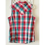 Wrangler  Plaid Sleeveless Western Rodeo Button Up Shirt Top Red Turquoise White Photo 2
