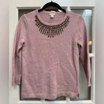J.Crew Mauve Embellished Jeweled-Starburst Collar Sweater Merino Wool Size XS Photo 1