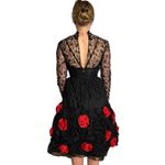 Vintage 1950s Dusauzay Black Lace Dress with Red Rosette Appliqués XS Photo 4