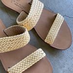 Joie  Size 37 Two Strap Leather Flat Slide Sandal Cream/Brown Neutral Photo 3