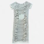 Aura Small sm Gray pleated bodycon mini short sleeve party dress Photo 2