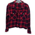 BeachLunchLounge Womens Flannel Plaid Button Down Shacket Red Black Size Large Photo 0