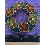 Vintage Gold Tone Poured Glass Orange Yellow Flower Floral Leaves Brooch‎ Pin Photo 3