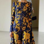 Oscar de la Renta NWOT Blue and Gold Lace Dress Photo 2