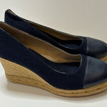 Jack Rogers  Palmer Blue Closed Cap Toe Fabric/Leather Wedge Espadrilles Size 8.5 Photo 0