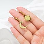 Moon and Sun Hoop Earrings Gold Photo 2