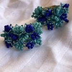 Vintage Blue Two Tone Stamped Hong Kong Beaded Cluster Clip On Earrings 1" Photo 1