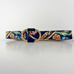 Women's Floral Satin Embroidered Belt Gold Oval Buckle Boho Vintage Style 35" Photo 1