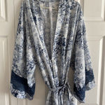 Cacique  Womens 18/20 Blue Lace Kimono Tie Waist Robe Comfort Blue Floral Cottage Photo 0