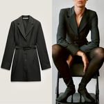 ZARA  NWT dark gray belted v neck collared mini blazer dress Photo 1