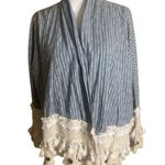 ZARA  Blue Premium Denim Collection Boho Open Front Jacket Size Small Photo 0