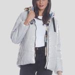 Members Only  Silver Hi-Shine Looney Tunes Print Lining Quilted Puffer Jacket Photo 0