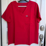 FIGS Red Technical Collection Scrub Top V Neck Pocket Workwear Pop Red Size XL Photo 0