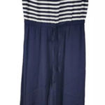 Talbots Cinch Waist Wide Leg Jumpsuit Size 8 Nautical Vibe Navy Blue Stripe Photo 0