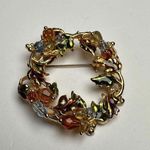Fall / Autumn Wreath Enamel & Bead Brooch Pin Gold Tone Nice For Thanksgiving Photo 3