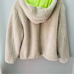 BP Faux Shearling Bomber Jacket Hooded Tan/Lime Green Sz Small Photo 8