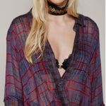 Free People Plaid Twist Top Surplice Sheer V-Neck Photo 2