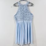 Lulus Lover's Game Baby Blue Lace Chiffon Halter Skater Dress XL Photo 6