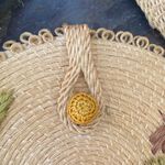 VINTAGE Handmade Straw Raffia Crossbody Bag Circular Woven Floral Green Neutral Tan Photo 4